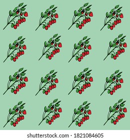 Seamless vector pattern of colored strawberries on a green isolated background. For fabric, cover and background.