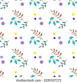 Seamless vector pattern. Pattern of colored twigs and dots