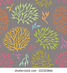 Seamless vector pattern - colorful algae and plants