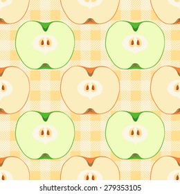 Seamless vector pattern with colorful apples. Template for design fabric, backgrounds, wrapping paper, package, covers, invitations and scrapbooks