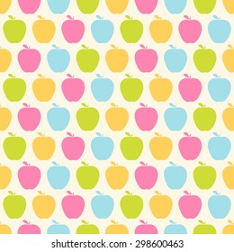 Seamless vector pattern with colorful apples. For cards, invitations, wedding or baby shower albums, backgrounds, arts and scrapbooks.