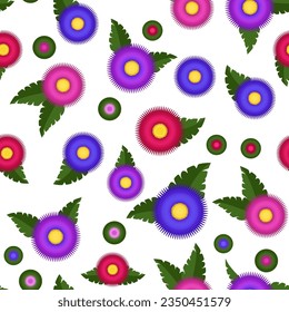 seamless vector pattern with colorful asters, autumn flowers