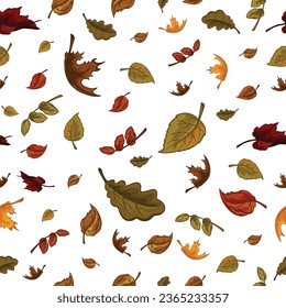 Seamless vector pattern of colorful autumn leaves.