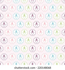 Seamless vector pattern with colorful baby pacifiers. For cards, invitations, wedding or baby shower albums, backgrounds, arts and scrapbooks. 