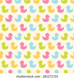 Seamless vector pattern with colorful baby ducks. For cards, invitations, wedding or baby shower albums, backgrounds, arts and scrapbooks. 