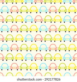 Seamless vector pattern with colorful baby cars. For cards, invitations, wedding or baby shower albums, backgrounds, arts and scrapbooks. 