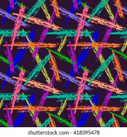 Seamless vector pattern. Colorful background with brushstrokes on the dark backdrop.