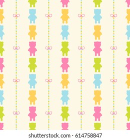 Seamless vector pattern with colorful bears and stripes. Best Choice for cards, invitations, printing, party packs, blog backgrounds, paper craft, party invitations, scrapbooking.
