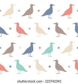 Seamless vector pattern with colorful birds and stars. Happy Halloween party. Vector birds for the web, for a card or for scrapbooking