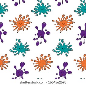 Seamless vector pattern. Colorful blots in doodle style. Sketch textile, background, wrapping paper design, packaging. Eps 8.