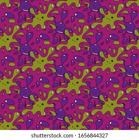 Seamless vector pattern. Colorful blots in doodle style. Sketch textile, background, wrapping paper design, packaging. Eps 8.