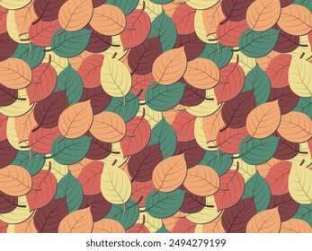 Seamless vector pattern with colorful bright fall autumn leaves. Botanical modern nature background for interior design, textile, posters, wrappers, fabric, cover, banner and invitation. Flat style