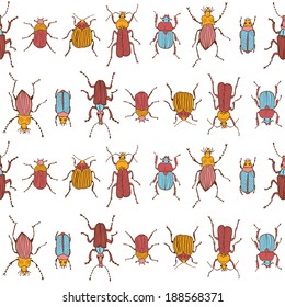 Seamless vector pattern with colorful bugs