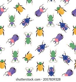 Seamless vector pattern with colorful bugs. Background with insects 