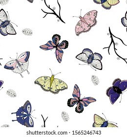 Seamless Vector Pattern with Colorful Butterflies for wallpaper, decoration, textile