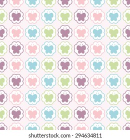 Seamless vector pattern with colorful butterfly in circles. For cards, invitations, wedding or baby shower albums, backgrounds, arts and scrapbooks. 