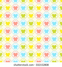 Seamless vector pattern with colorful butterfly in circles. For cards, invitations, wedding or baby shower albums, backgrounds, arts and scrapbooks. 