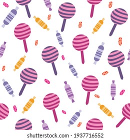 Seamless vector pattern with colorful candies. Repeatable candy pattern. Vector illustration. 