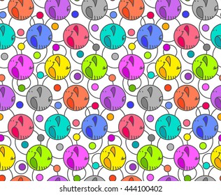 Seamless vector pattern with colorful cartoon round elephants.