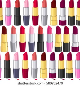 Seamless vector  pattern with colorful cartoon lipsticks