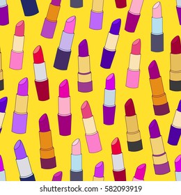 Seamless vector  pattern with colorful cartoon lipsticks