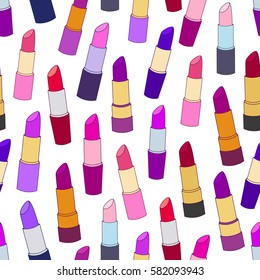 Seamless vector  pattern with colorful cartoon lipsticks