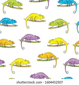 seamless vector pattern with colorful chameleons. 
