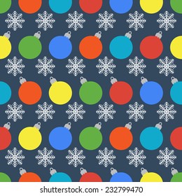 Seamless vector pattern with colorful Christmas balls and snowflakes