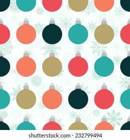 Seamless vector pattern with colorful Christmas balls and snowflakes
