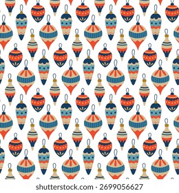 Un patrón de Vector sin fisuras de bolas de Navidad de colores. Diseño para tela, textil, papel de embalaje, etc. Antecedentes para la celebración del Nuevo año 