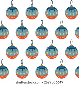 A seamless vector pattern of colorful Christmas balls. Design for fabric, textile, wrapping paper, etc. Background for New year celebration 