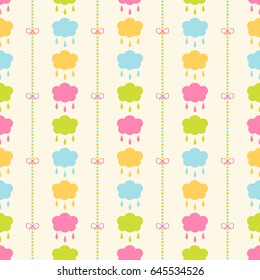 Seamless vector pattern with colorful cloud and drops and stripes. Best Choice for cards, invitations, printing, party packs, blog backgrounds, paper craft, party invitations, scrapbooking.