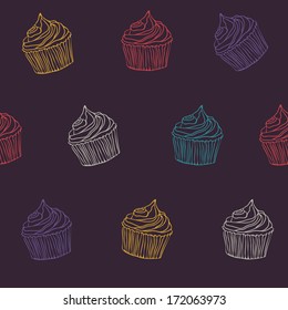 seamless vector pattern with colorful cupcakes 