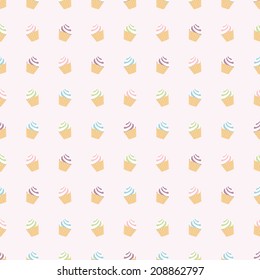 Seamless vector pattern with colorful cupcakes cream and circles. For cards, invitations, wedding or baby shower albums, backgrounds, arts and scrapbooks. 