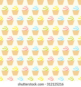 Seamless vector pattern with colorful cupcakes cream. For cards, invitations, wedding or baby shower albums, backgrounds, arts and scrapbooks. 