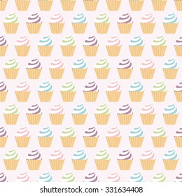 Seamless vector pattern with colorful cupcakes cream. For cards, invitations, wedding or baby shower albums, backgrounds, arts and scrapbooks. 