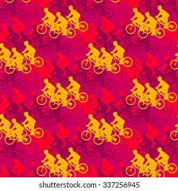 Seamless vector pattern with colorful cyclists
