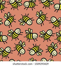 Seamless vector pattern with colorful decorative bees. The design is perfect for wallpaper, backgrounds, wrapping paper, sheets, clothes, stationery and decorations.