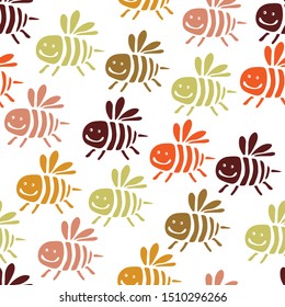 Seamless vector pattern with colorful decorative bees. The design is perfect for wallpaper, backgrounds, wrapping paper, sheets, clothes, stationery and decorations.