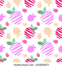Seamless vector pattern with colorful decorative ornamental lined cute strawberries on the white background. Repeating tiled ornament. Series of Fruits and Vegetables Seamless Patterns.