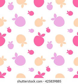 Seamless vector pattern with colorful decorative simple cute strawberries on the white background. Repeating tiled ornament. Series of Fruits and Vegetables Seamless Patterns.