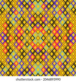 Seamless vector pattern. Colorful diamon shape ethnic tribal style. Vintage retro design for fabric, scarf, background and paper.