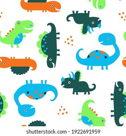 seamless vector pattern colorful dinosaur, cute dinosaur