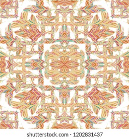 Seamless vector pattern with colorful   feathers on white background