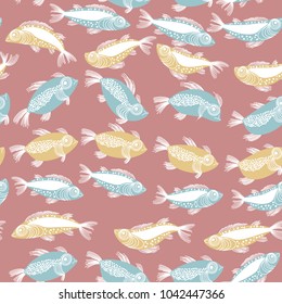 Patrón vectorial sin inconvenientes con peces coloridos en estilo escandinavo moderno minimalista.