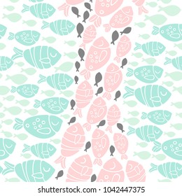 Seamless vector pattern with colorful fishes in scandinavian minimalist modern style.