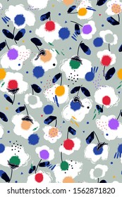 seamless vector pattern colorful flower, bird, with background color