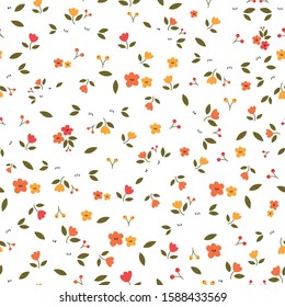 Seamless vector pattern Colorful flower patterns and leaves Used for weddings or greeting cards, scrapbooking, printing, gift wrapping, fabric production, textiles
