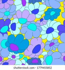 seamless vector pattern with colorful flowers on the yellow background