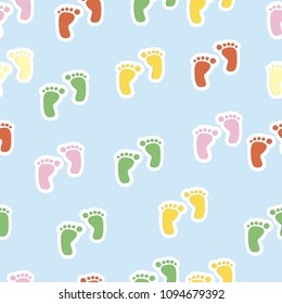 Seamless vector pattern with colorful footprints. For cards, invitations, wedding or baby shower albums, backgrounds, arts and scrapbooks.